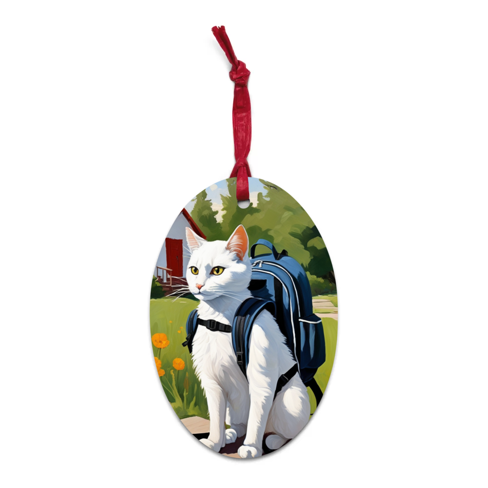 PugMug Custom White Companion Cat Wooden Ornament