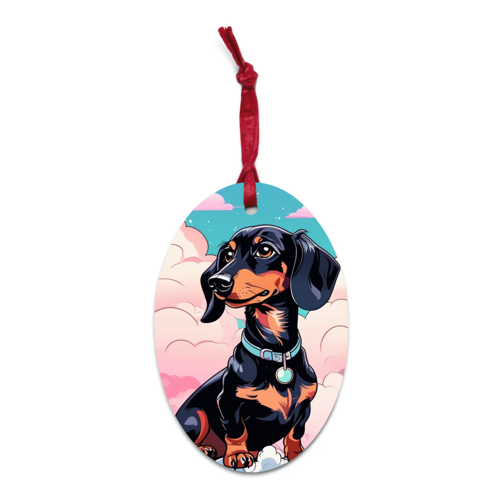 PugMug Custom Black Dachshund Wooden Ornament
