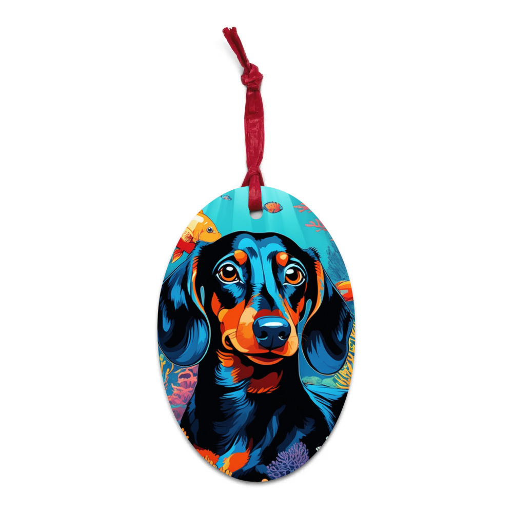 PugMug Custom Black Dachshund Wooden Ornament