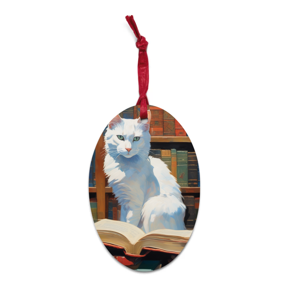 PugMug Custom White Companion Cat Wooden Ornament