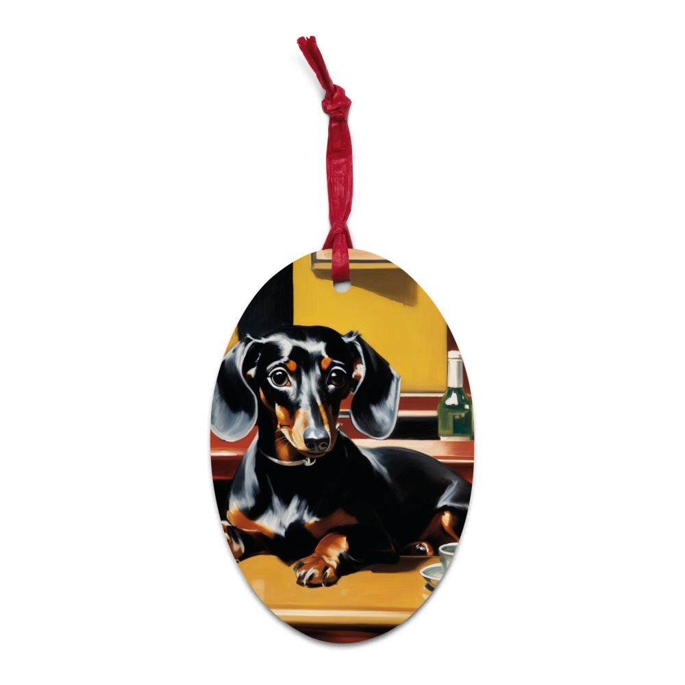 PugMug Custom Black Dachshund Wooden Ornament