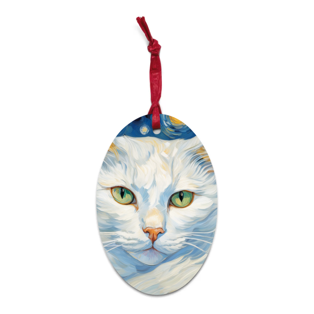 PugMug Custom White Companion Cat Wooden Ornament