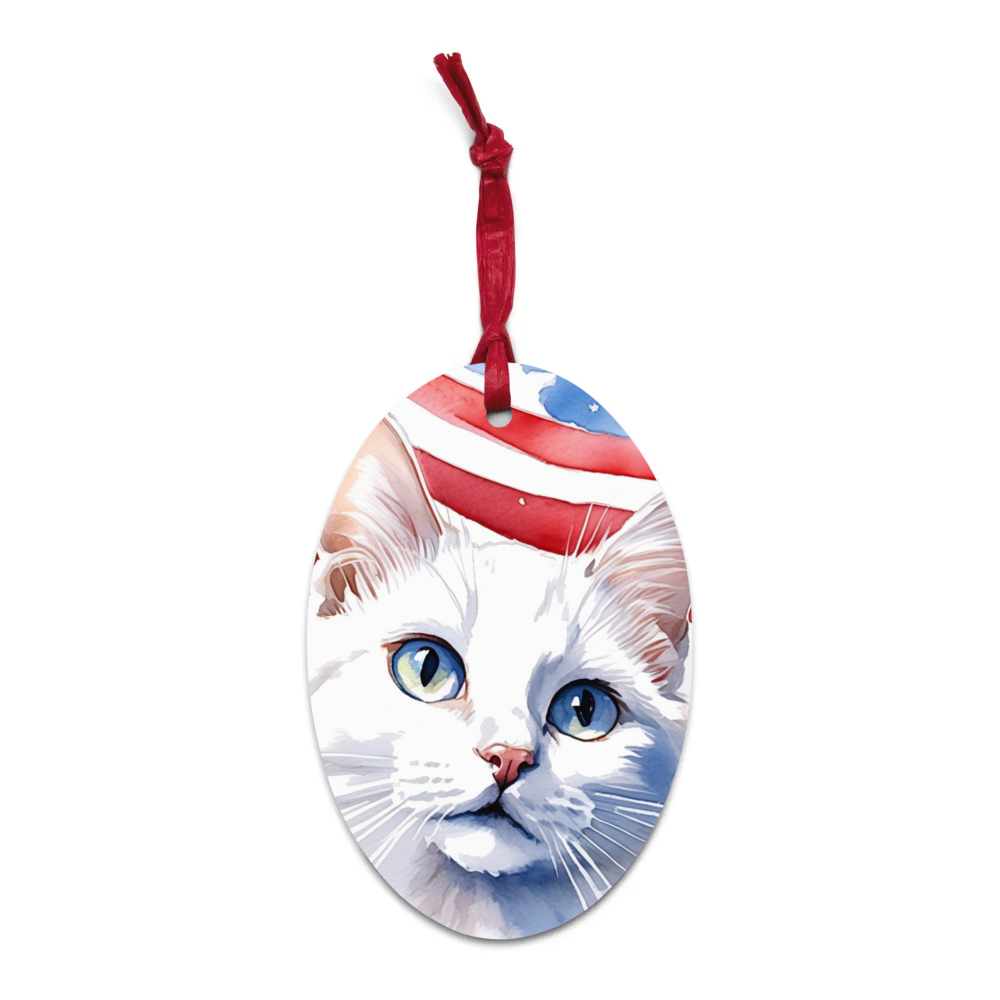 PugMug Custom White Companion Cat Wooden Ornament
