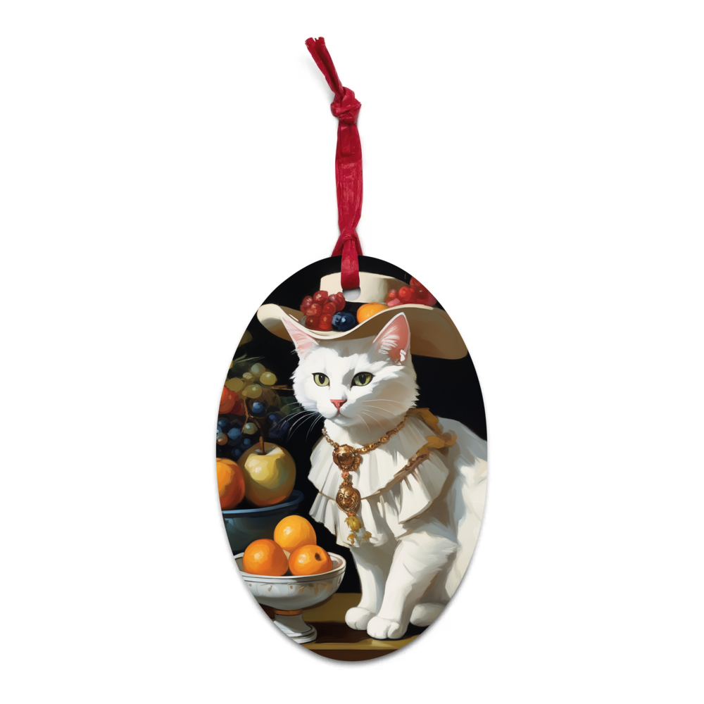 PugMug Custom White Companion Cat Wooden Ornament