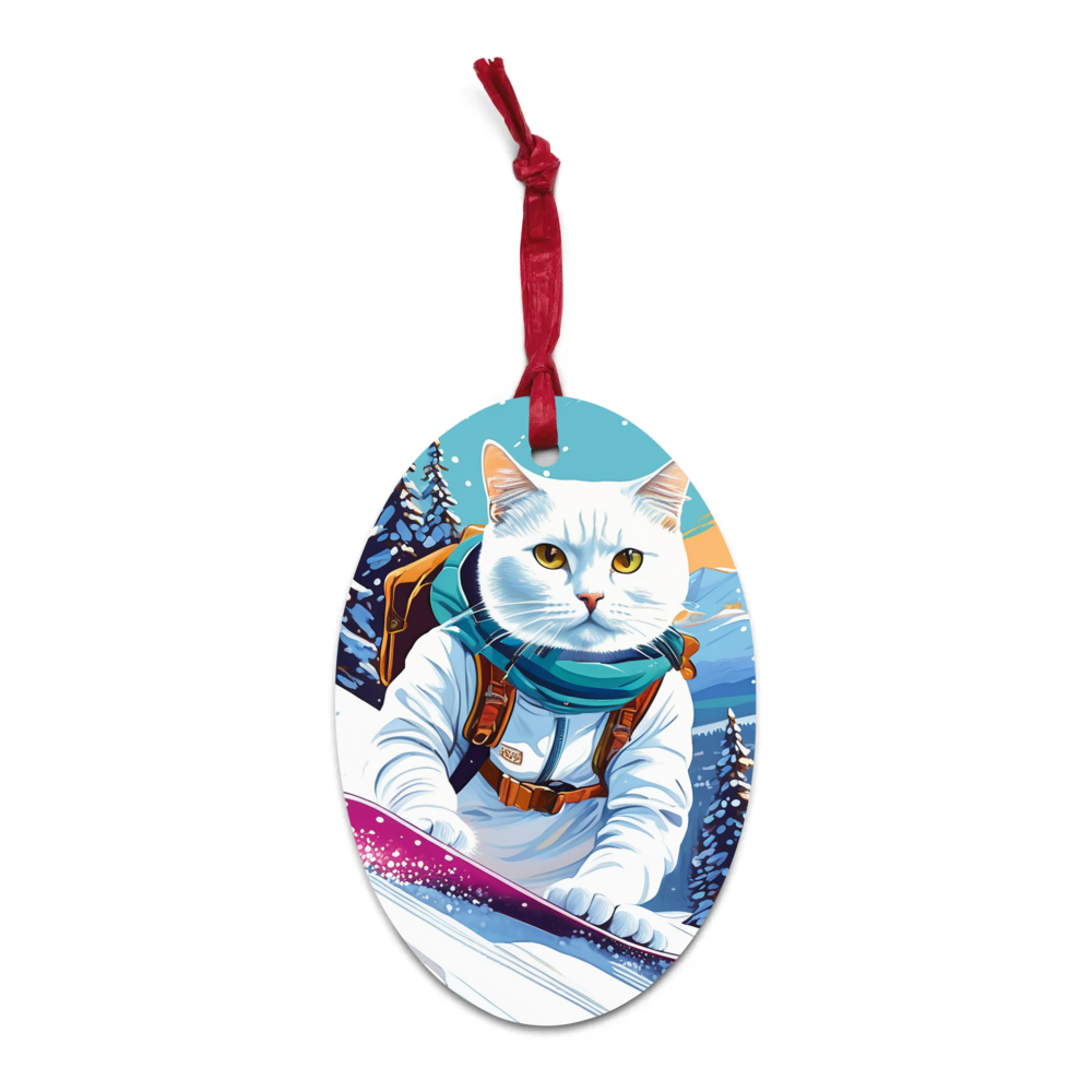 PugMug Custom White Companion Cat Wooden Ornament