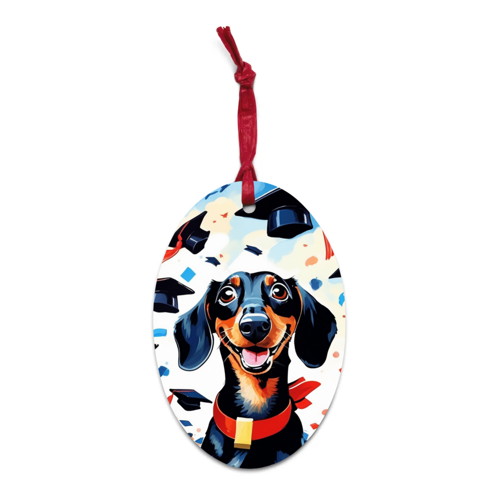 PugMug Custom Black Dachshund Wooden Ornament