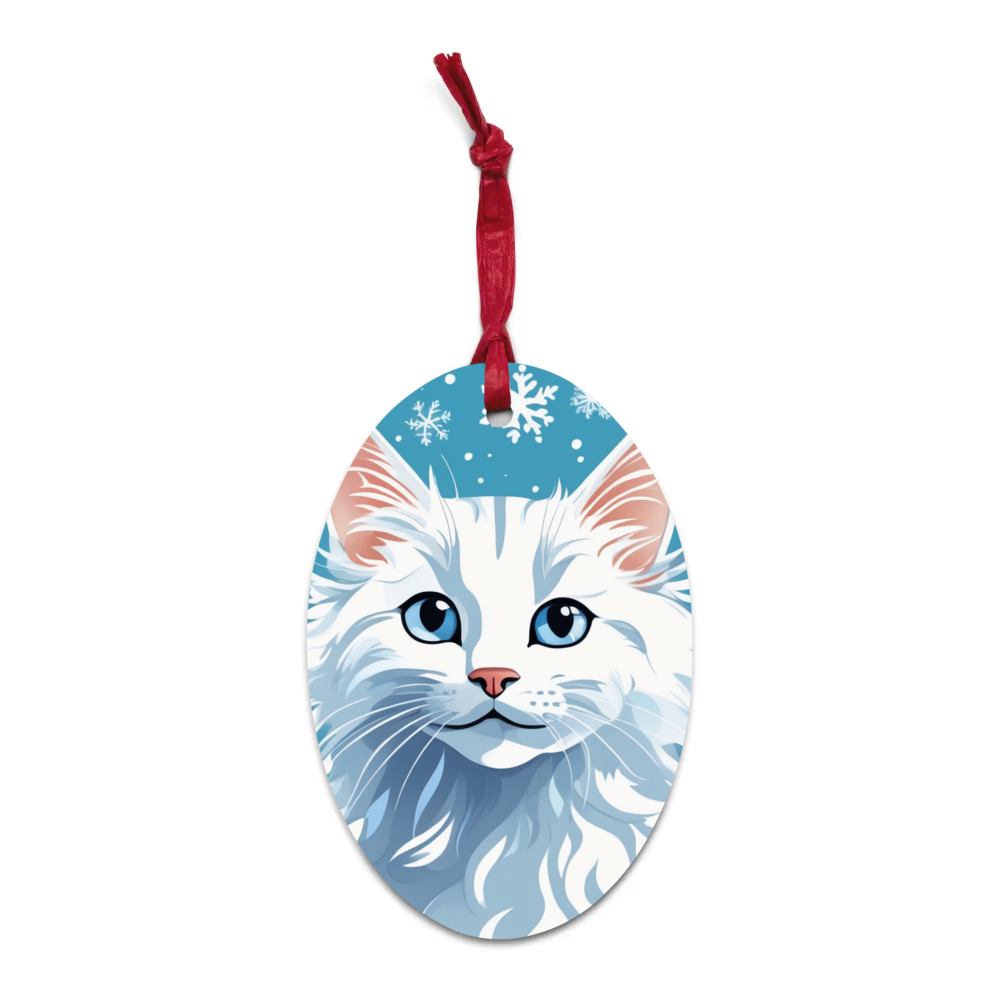 PugMug Custom White Companion Cat Wooden Ornament