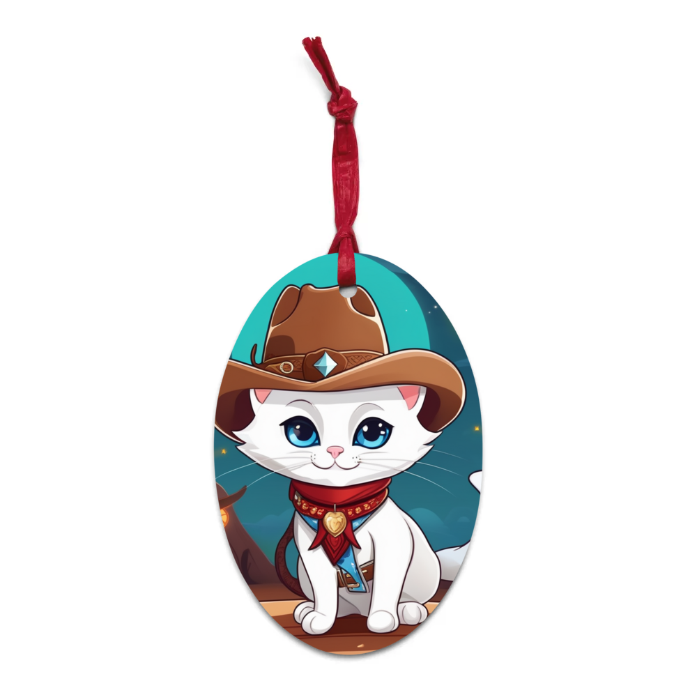 PugMug Custom White Companion Cat Wooden Ornament