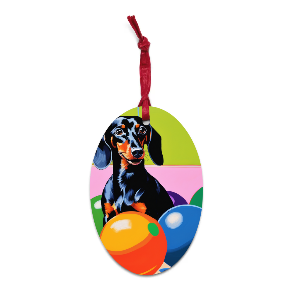 PugMug Custom Black Dachshund Wooden Ornament