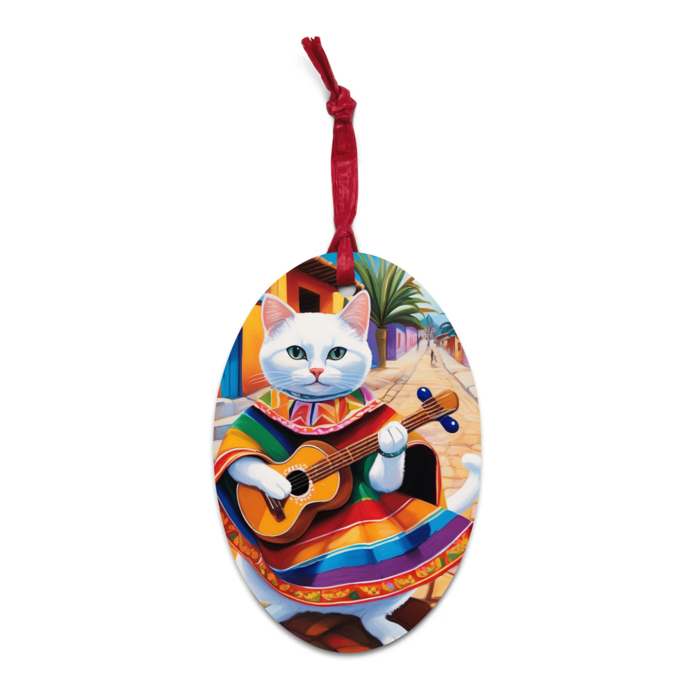 PugMug Custom White Companion Cat Wooden Ornament