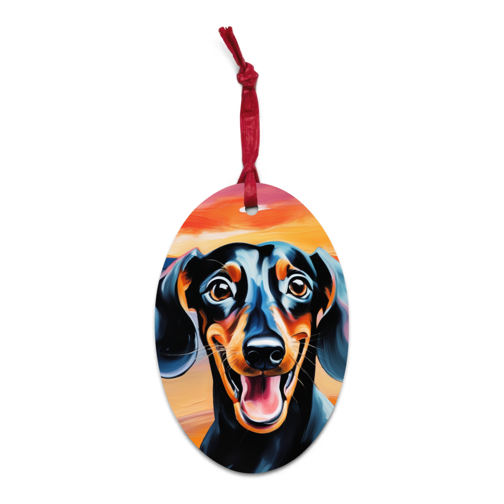 PugMug Custom Black Dachshund Wooden Ornament