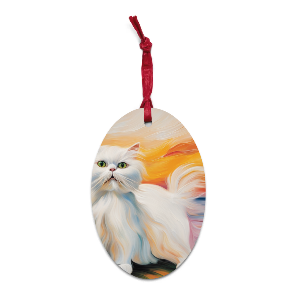 PugMug Custom White Persian Cat Wooden Ornament
