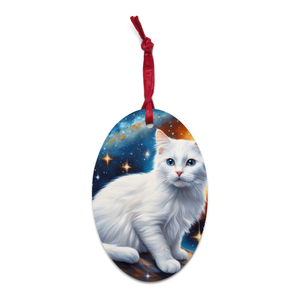 PugMug Custom White Companion Cat Wooden Ornament