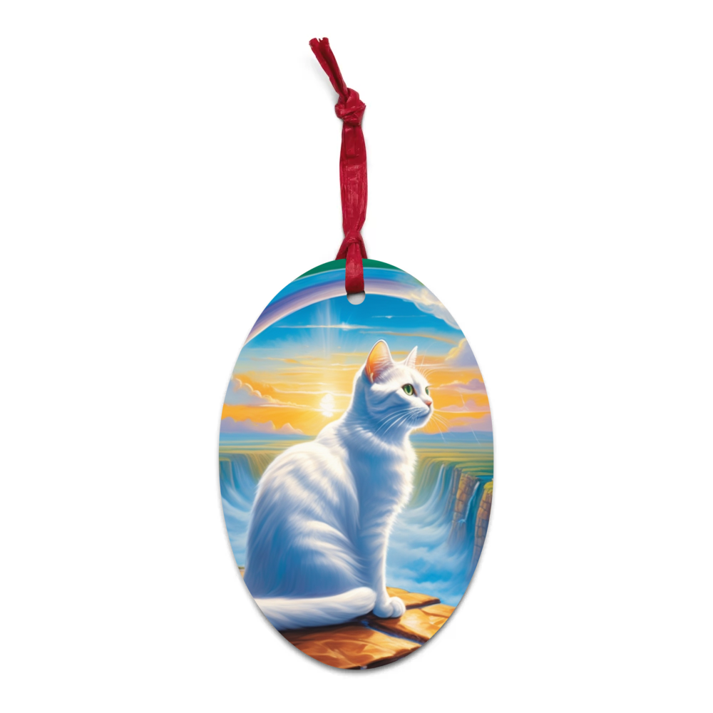 PugMug Custom White Companion Cat Wooden Ornament