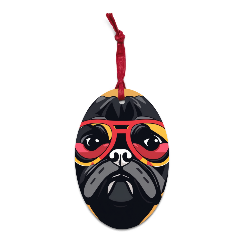 PugMug Custom Black Pug Wooden Ornament