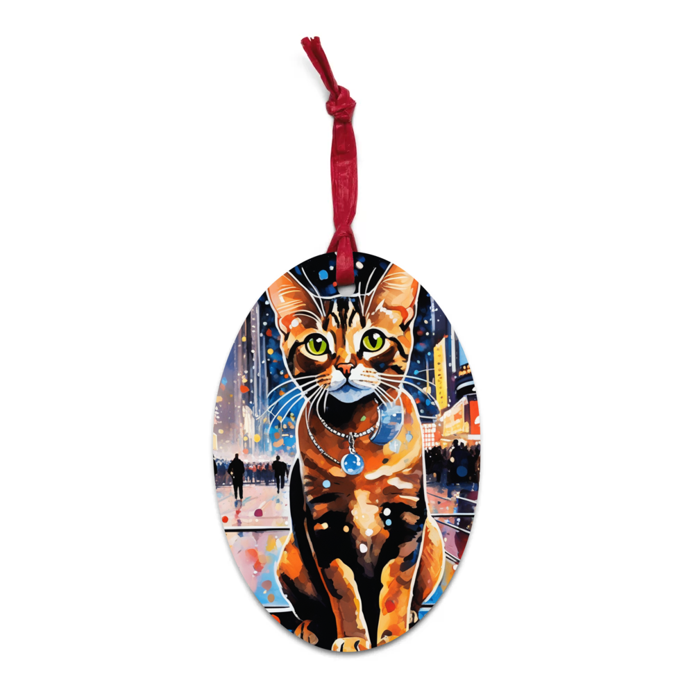 PugMug Custom Tabby Abyssinian Cat Wooden Ornament