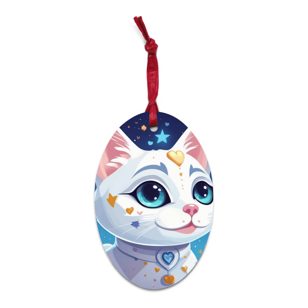 PugMug Custom White Companion Cat Wooden Ornament