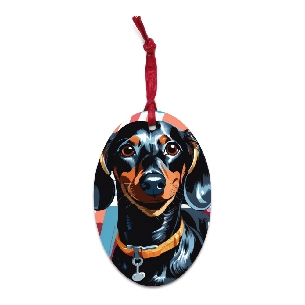 PugMug Custom Black Dachshund Wooden Ornament