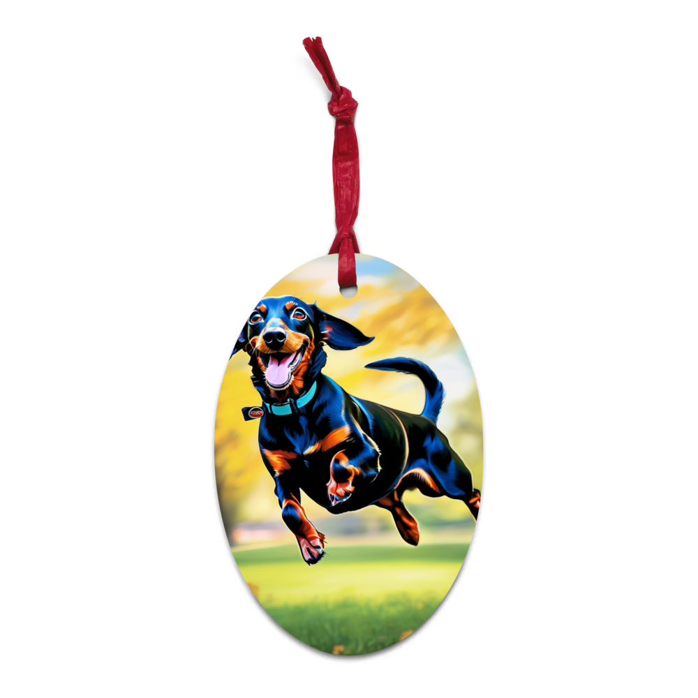 PugMug Custom Black Dachshund Wooden Ornament