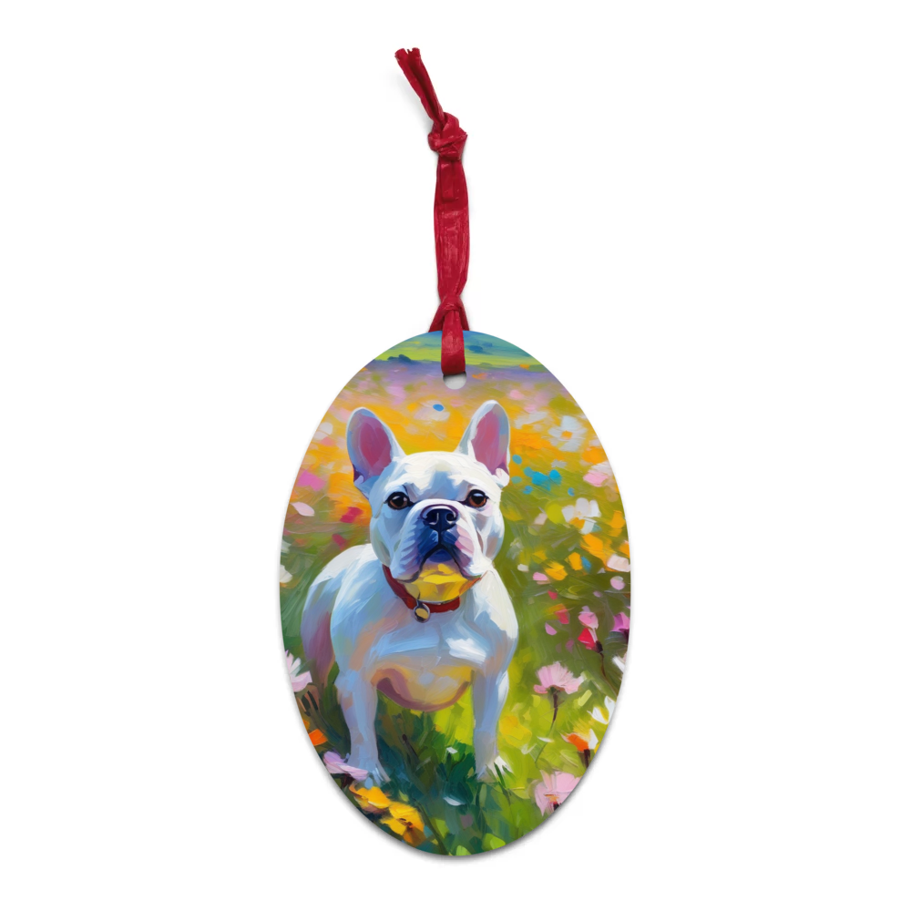 PugMug Custom White French Bulldog Wooden Ornament