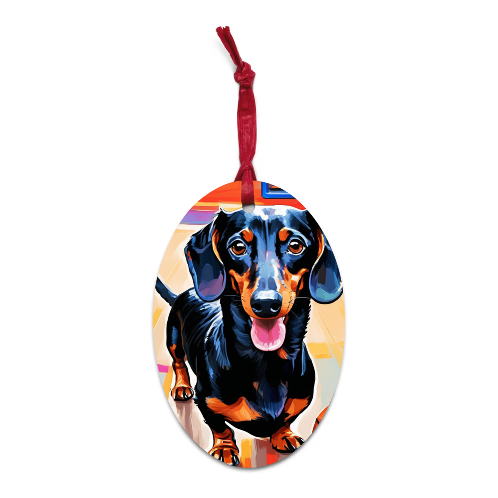 PugMug Custom Black Dachshund Wooden Ornament