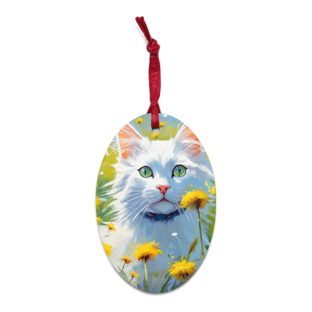 PugMug Custom White Companion Cat Wooden Ornament