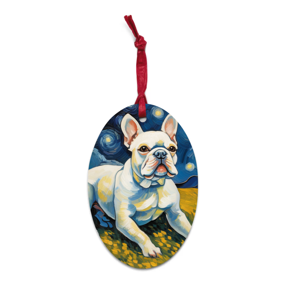 PugMug Custom White French Bulldog Wooden Ornament