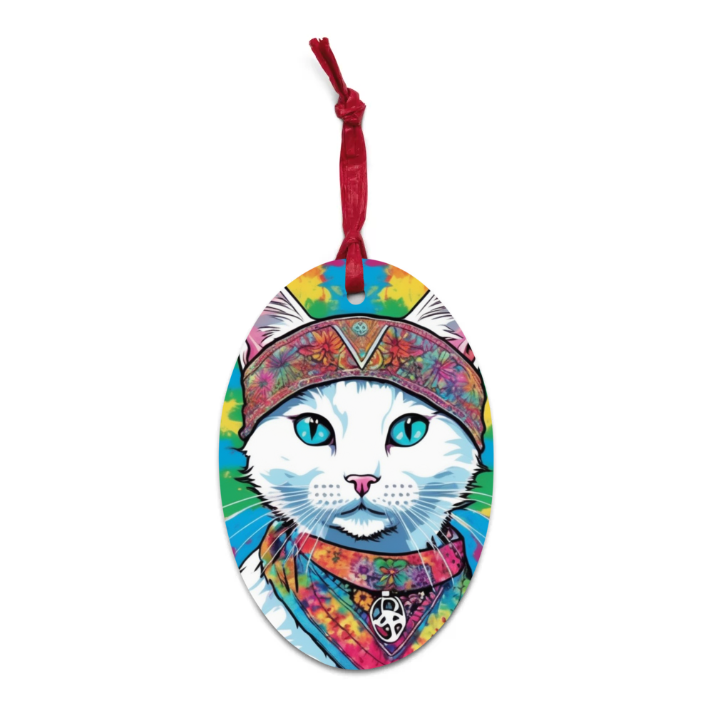 PugMug Custom White Companion Cat Wooden Ornament