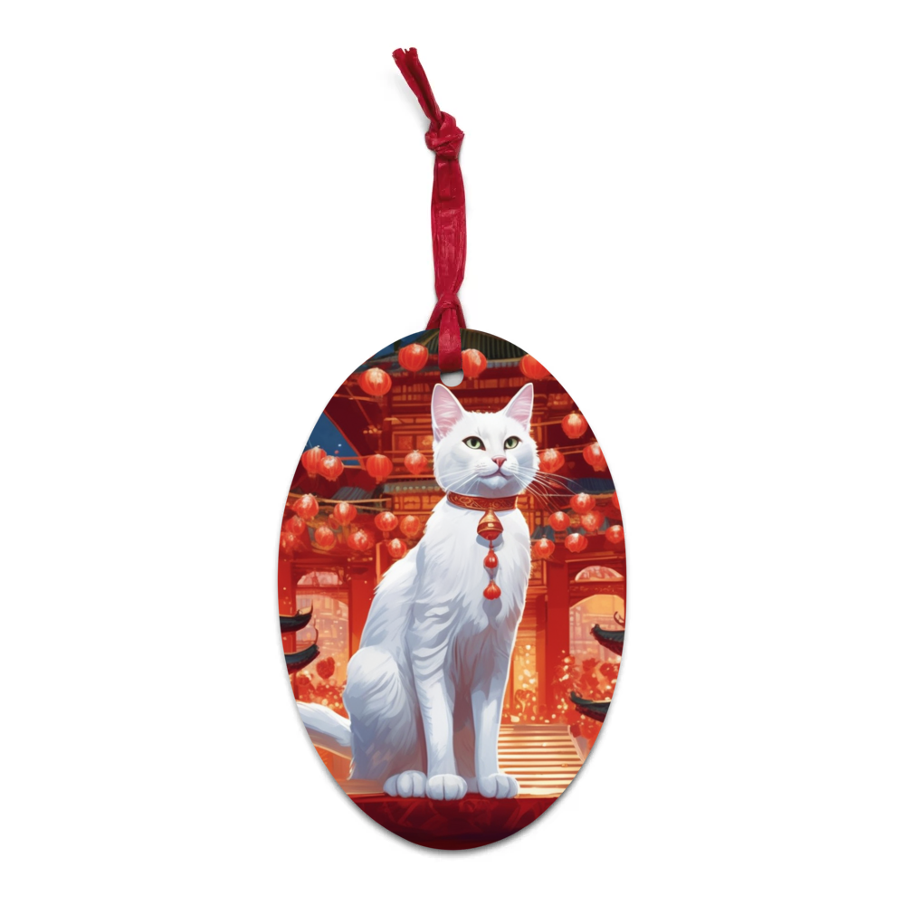 PugMug Custom White Companion Cat Wooden Ornament