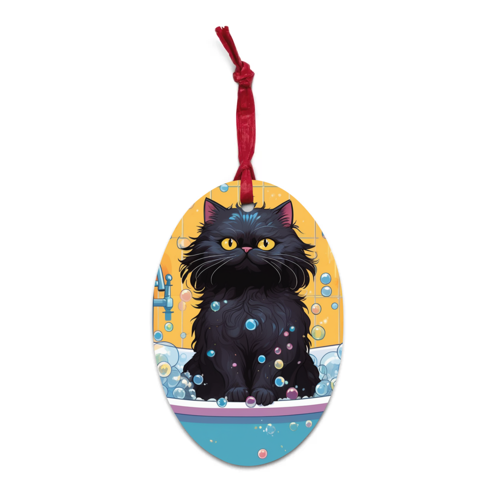 PugMug Custom Black Persian Cat Wooden Ornament