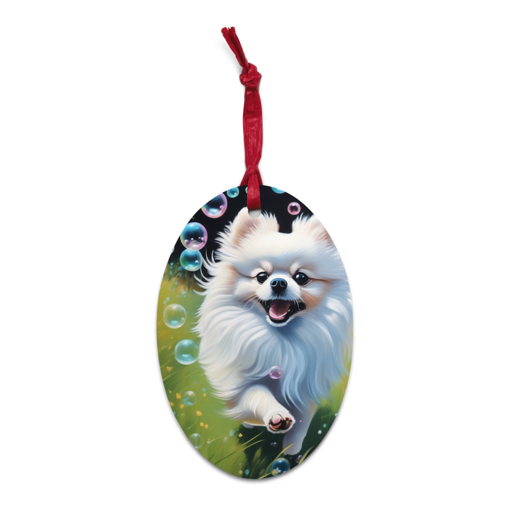 PugMug Custom White Pomeranian Wooden Ornament