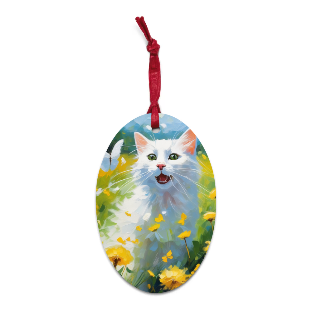 PugMug Custom White Companion Cat Wooden Ornament