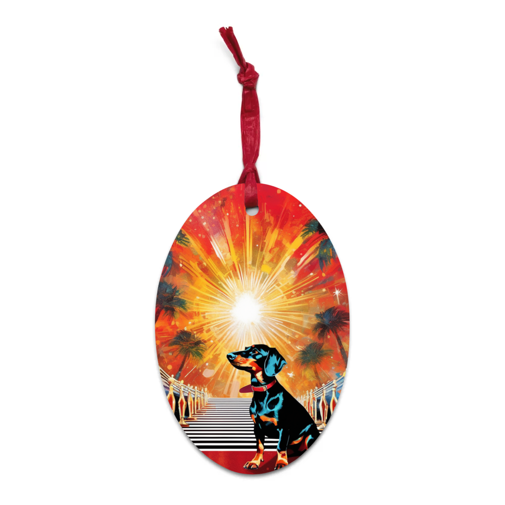 PugMug Custom Black Dachshund Wooden Ornament