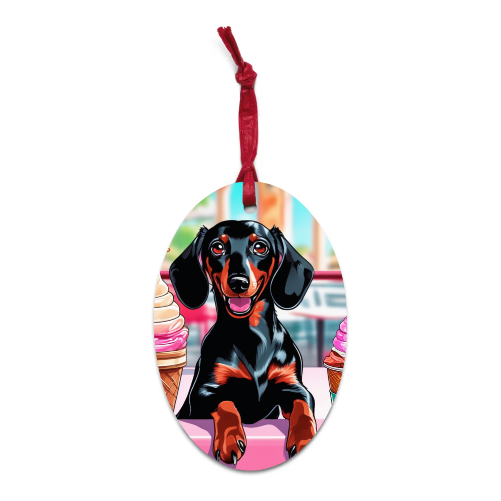 PugMug Custom Black Dachshund Wooden Ornament