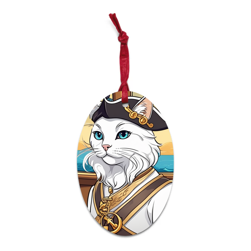 PugMug Custom White Companion Cat Wooden Ornament