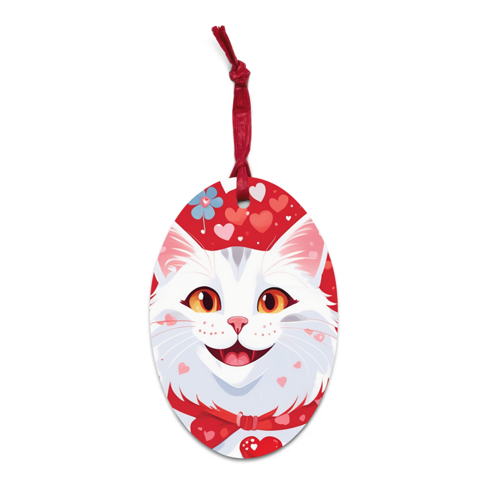 PugMug Custom White Companion Cat Wooden Ornament