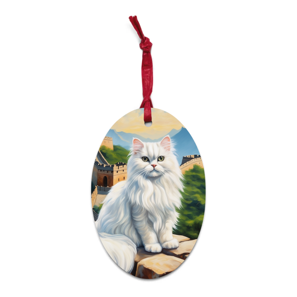 PugMug Custom White Persian Cat Wooden Ornament