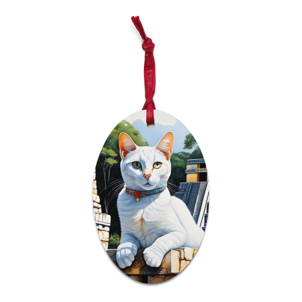 PugMug Custom White Companion Cat Wooden Ornament