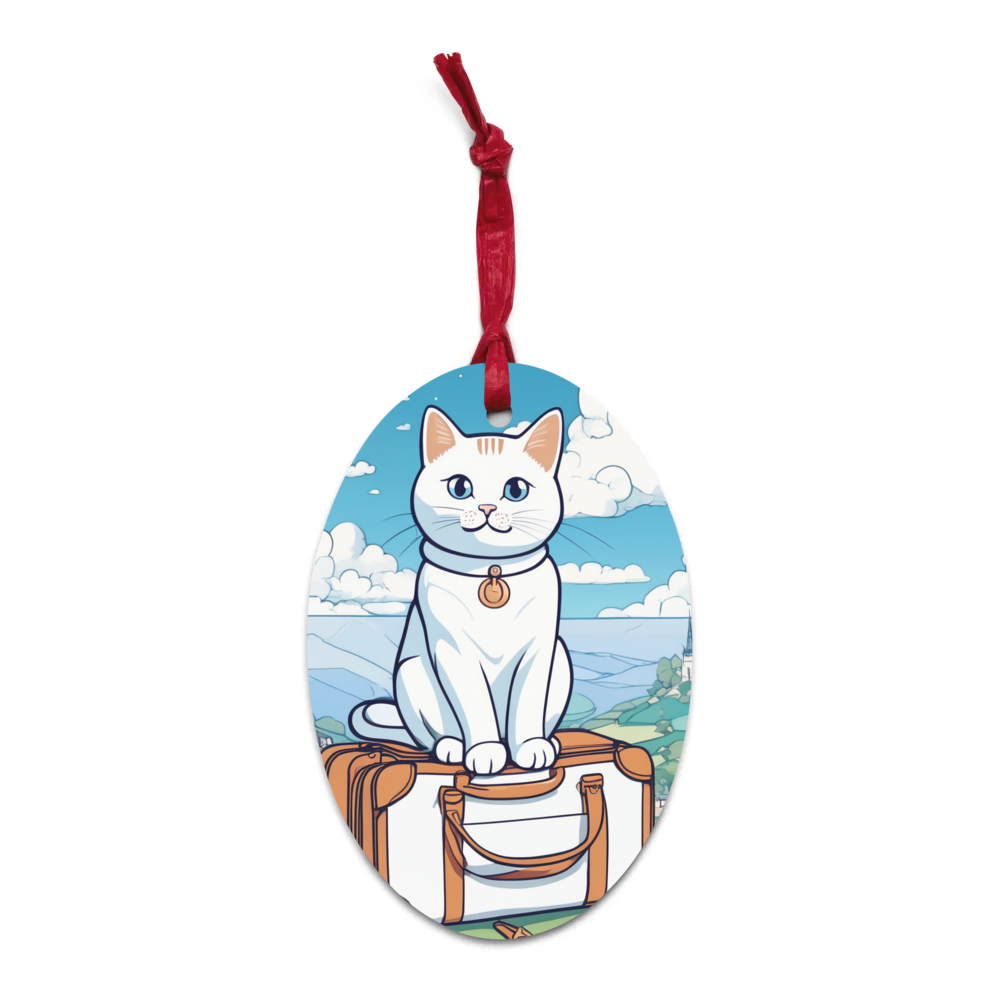 PugMug Custom White Companion Cat Wooden Ornament