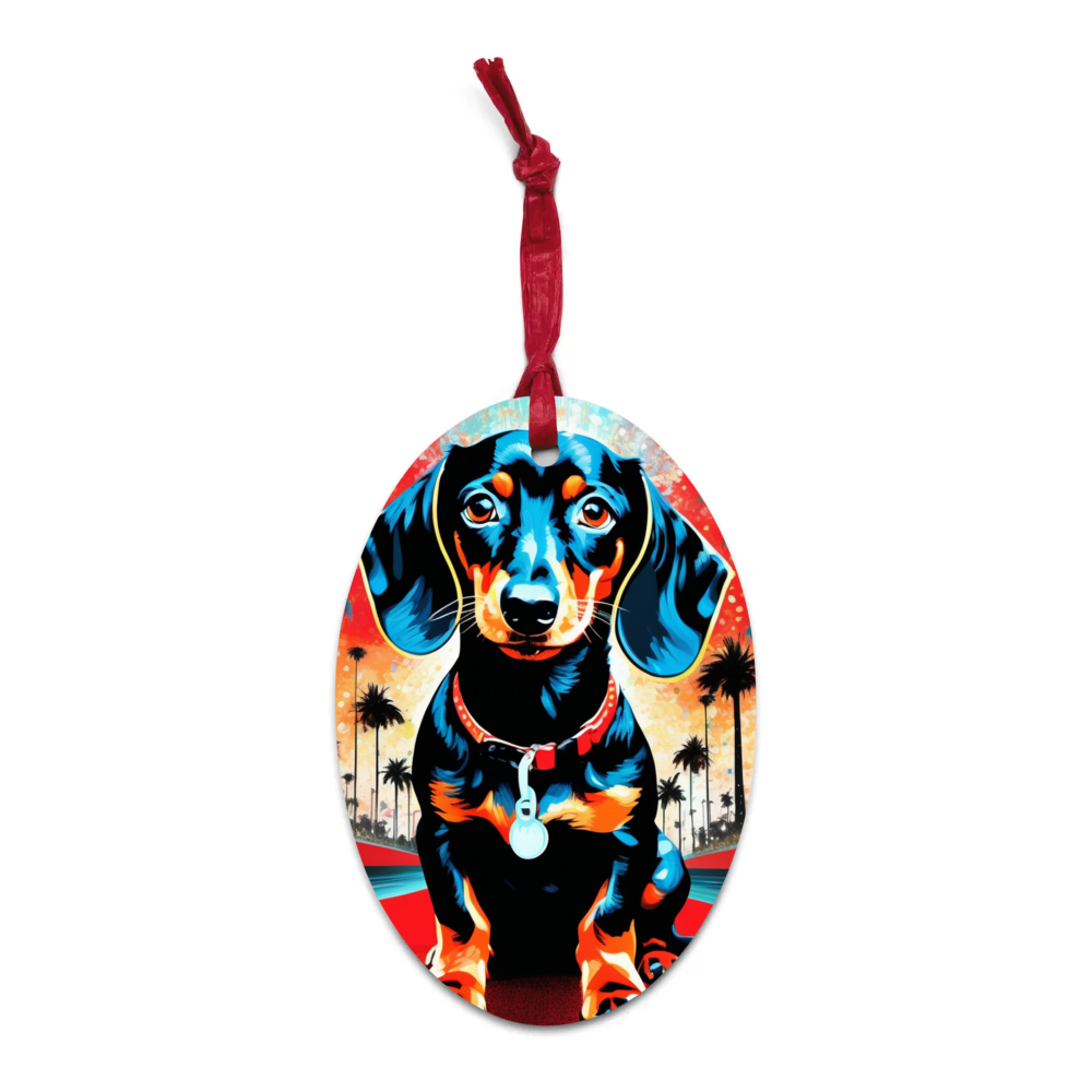PugMug Custom Black Dachshund Wooden Ornament