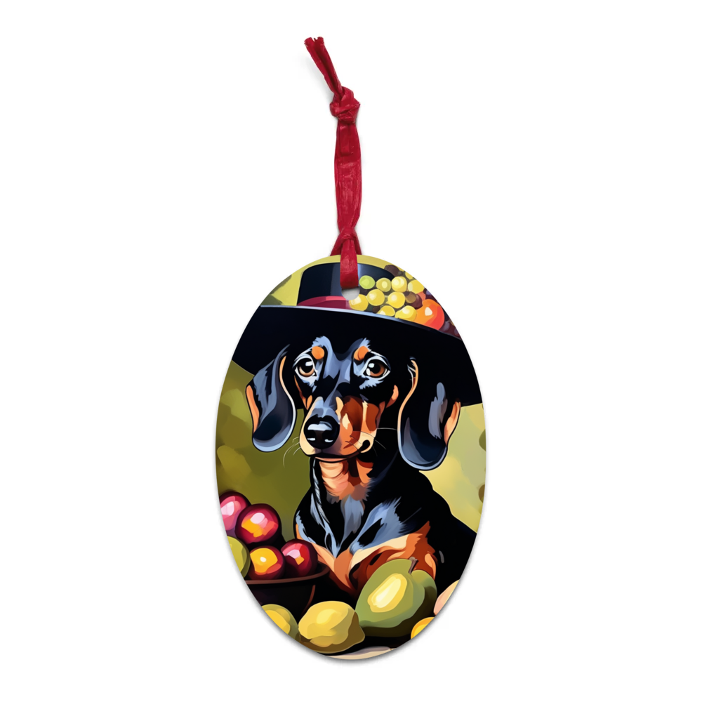 PugMug Custom Black Dachshund Wooden Ornament