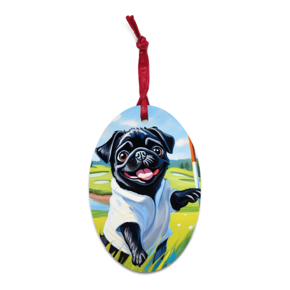 PugMug Custom Black Pug Wooden Ornament