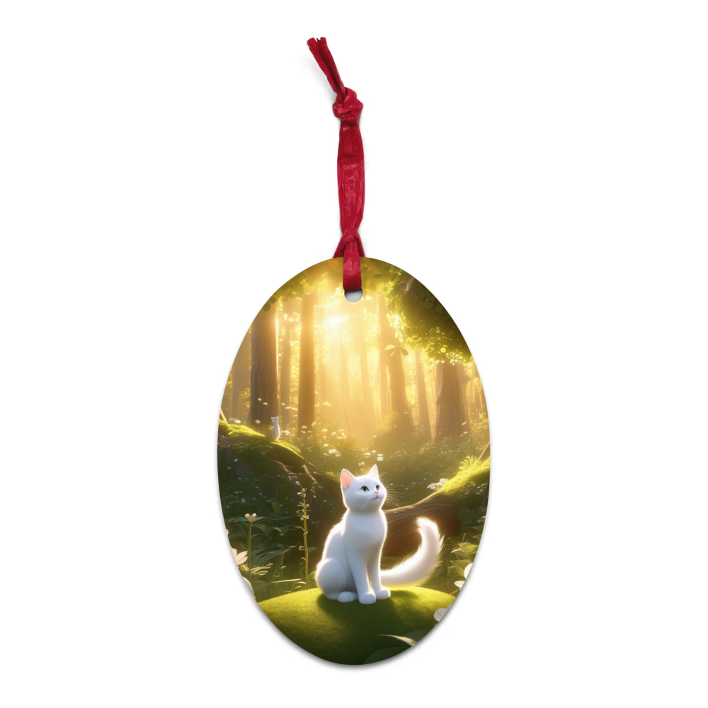 PugMug Custom White Companion Cat Wooden Ornament