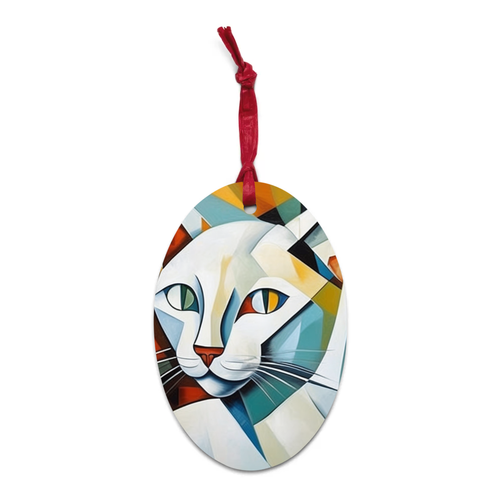 PugMug Custom White Companion Cat Wooden Ornament