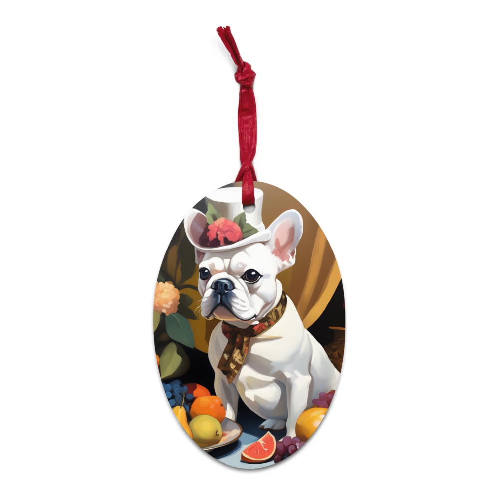 PugMug Custom White French Bulldog Wooden Ornament
