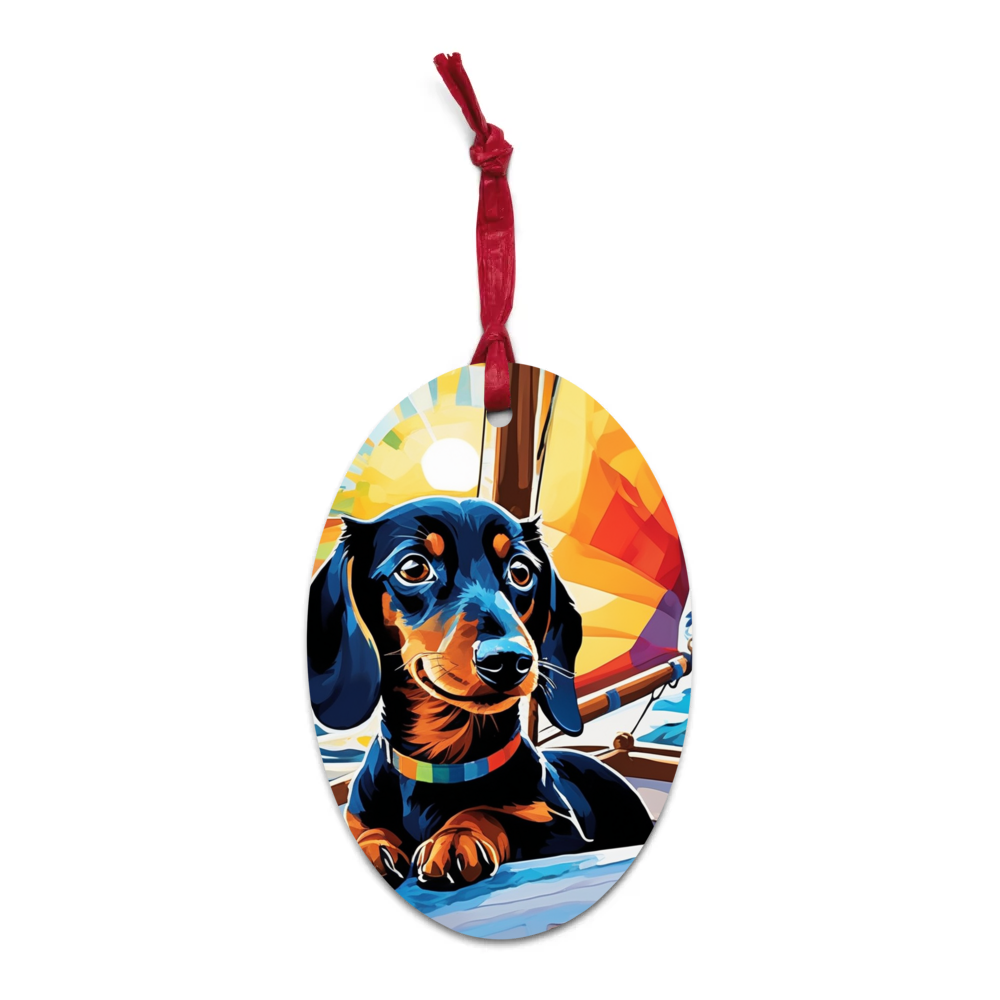 PugMug Custom Black Dachshund Wooden Ornament