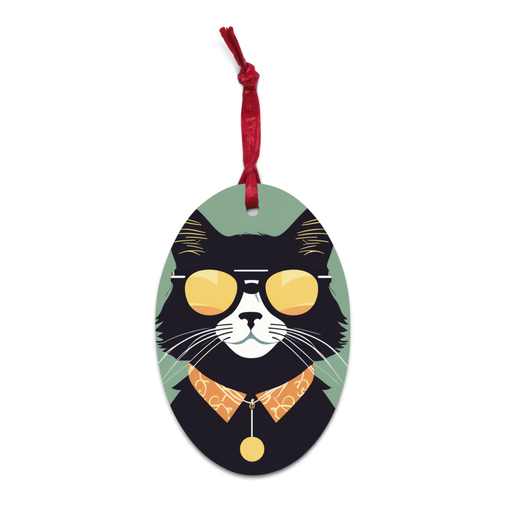 PugMug Custom Black Ragdoll Cat Wooden Ornament