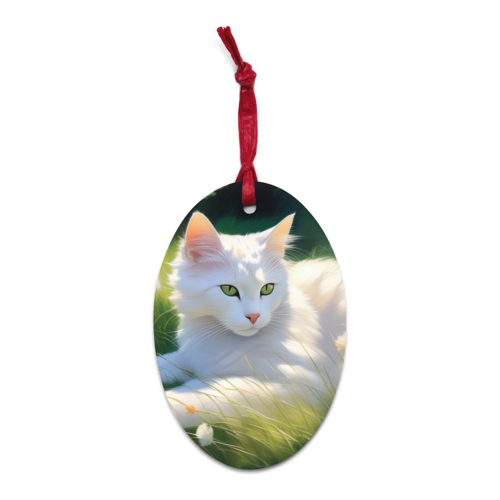 PugMug Custom White Companion Cat Wooden Ornament