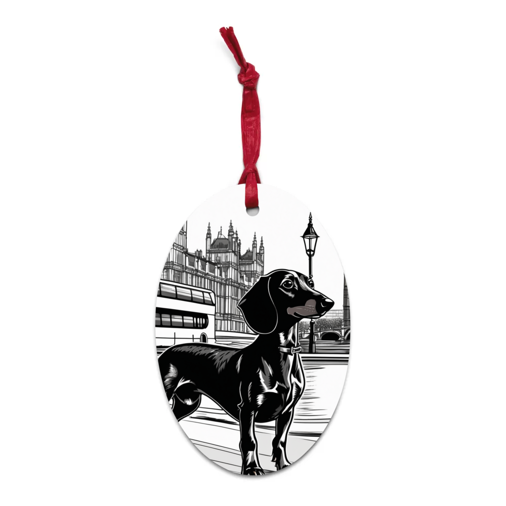 PugMug Custom Black Dachshund Wooden Ornament