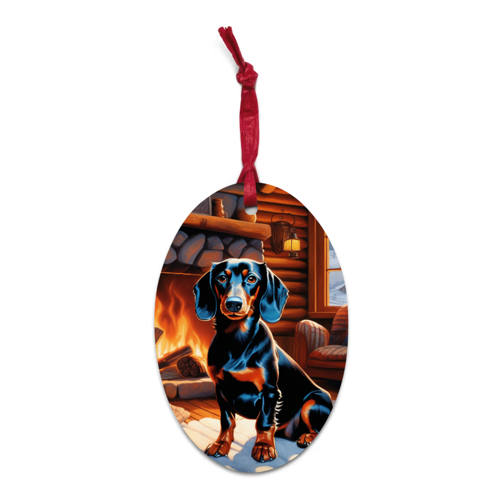 PugMug Custom Black Dachshund Wooden Ornament
